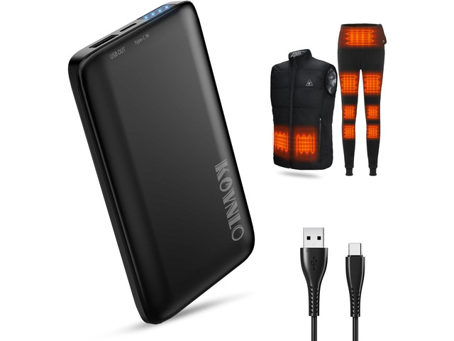 KOVNLO Battery Pack for Heated Vest, Ultra Thin Portable 5V 2A 10000mAh USB Power Bank, Charger for Heated Jacket,iPhone, Android