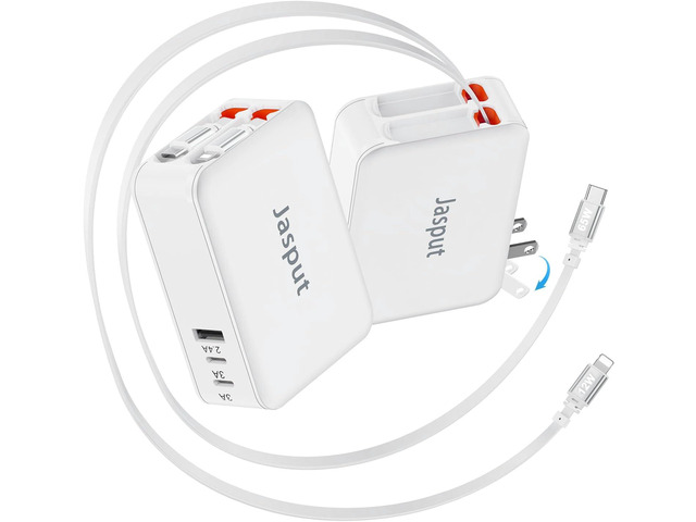 65W Retractable Wall Charger,5 in 1 Retractable Phone Charger Wall Plug with 3 USB Ports, 3.9FT PD USB C Chargers Block Fast Charging for iPhone 17...