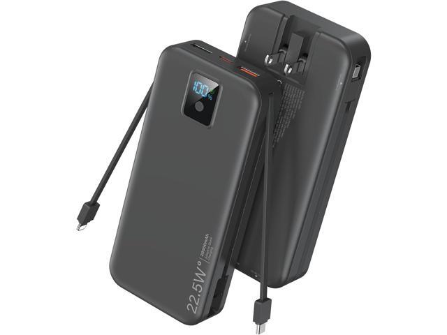 Portable Charger, 20000mAh 22.5W Fast Charging Power Bank with Built-in Cables & Wall Plug, Travel Essentials Battery Pack with LED Display, USB C...