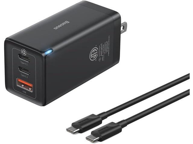 USB C Charger, Baseus 65W USB C Wall Charger, 3 Ports Foldable GaN Charger, Fast Charger Block for iPhone 15/14/13/Pro Max/SE/XR/XS, Galaxy...