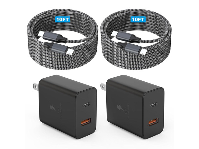Extra Long 10Foot 45W Samsung USB C Fast Charger Block Dual Port PD Power Adapter Fast Charging Block,2Pack 10FT Type C Super Quick Charging Cord...