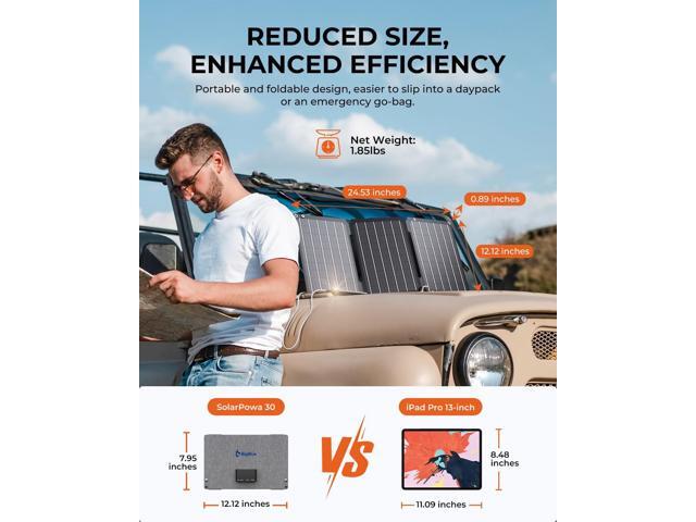 BigBlue 30W Solar Panel Charger with Fast Charging USB-A, USB-C and DC Ports, IP68 Waterproof, Portable Folding Solar Charger Compatible with...