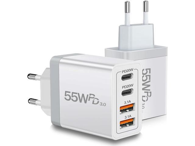 European USB C Charger 2 Pack, 55W European Travel Plug Adapter 4-Port Fast Charger Type C Wall Charger USA to Europe Plug Adaptor for iPhone 17 16...