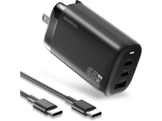 GECENinov 65W USB C Charger Block, GaN 3-Port Fast Compact Foldable Wall Charger, Type C Power Adapter with 5 Feet USB C Cable for iPhone iPad...