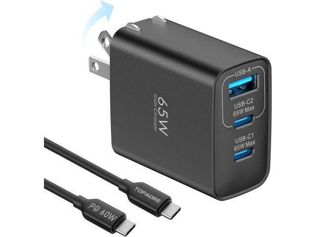 65W USB C Charger Block, 3 Ports GaN Wall Charger Foldable Compact Type C Fast Charging for MacBook iPad Pro/Air, iPhone 15/16 Pro/Pro Max, for...