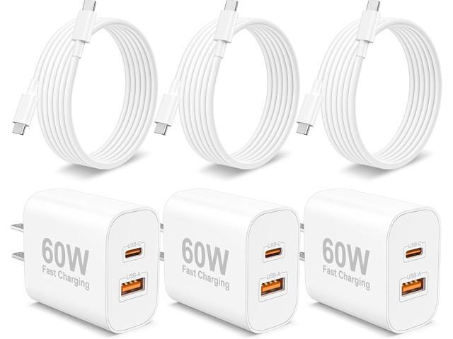 60W USB C Fast Charger for iPhone 17/Air/17 Pro/17 Pro Max/16/15 Pro Max, 3-Pack 60W Dual Port Type C Charger Block & 6FT USB-C Cable, PD 3.0 Super...