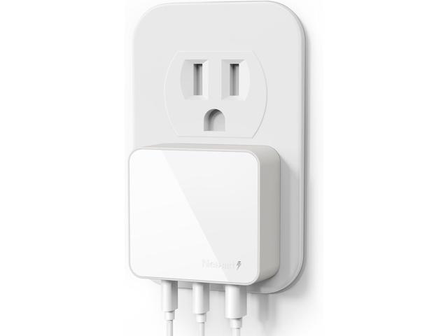 Nekmit 100W Flat USB C Charger Block, 3-Port GaN Fast Wall Charger, USB C Wall Plug for MacBook Pro/Air, iPad, iPhone, Galaxy and More (White, 100W)