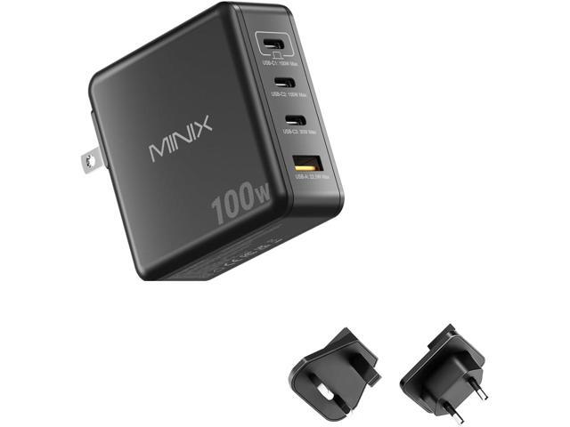 MINIX 100W USB C Charger, 4-Port Fast GaN Charger, Compact Foldable Wall Charger, Compatible with MacBook Pro/Air, iPad Pro, iPhone 17/16/15...