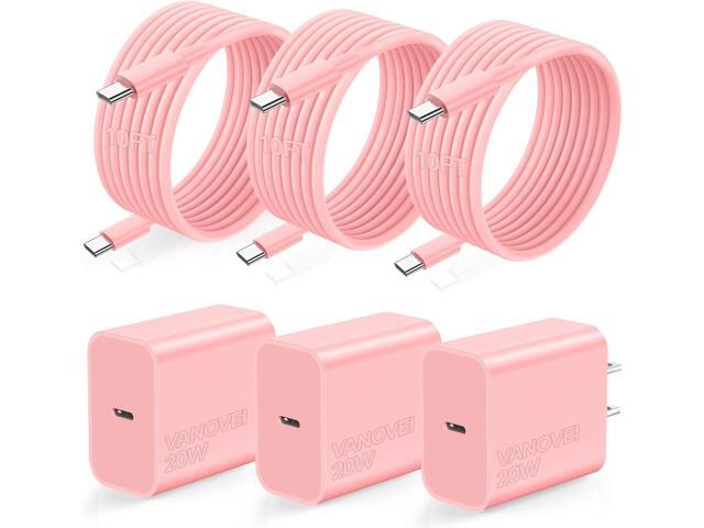 Compatible with iPhone 17 16 15 Charger,3 Pack 20W USB C Fast Wall Charger with 60W 10ft USB C to C Cables,10ft Type C Charging Cord Compatible...