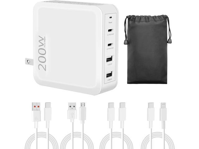 200W USB C Fast Charger, 4-Port Power Adapter for MacBook Pro/Air, iPad Pro, iPhone, Samsung Galaxy and All Type-C/Lightning/Android Device,...