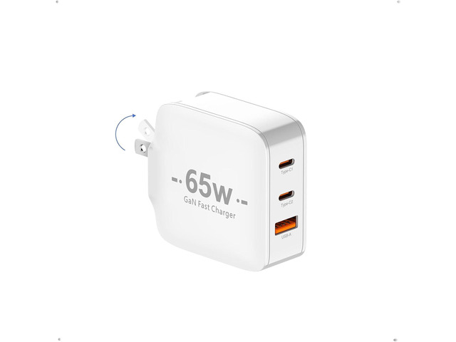 65W USB C Charger, TRYTHINK 3-Port GaN PD Fast Charge Foldable Compact Fast Wall Charger Compatible with iPhone 15,14 Pro, MacBook, Samsung,...