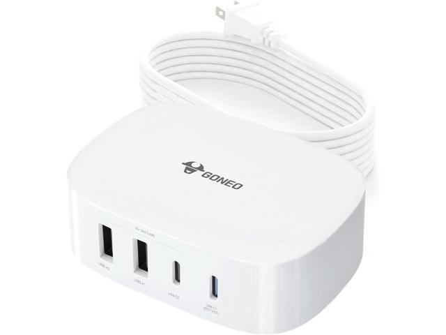 USB Charging Hub, 4 in 1 Charger for Multiple Devices with 2 USB-C and 2 USB-A, Wall Charger Power Strip Adapter Plug for iPad iPhone Pixel Note...