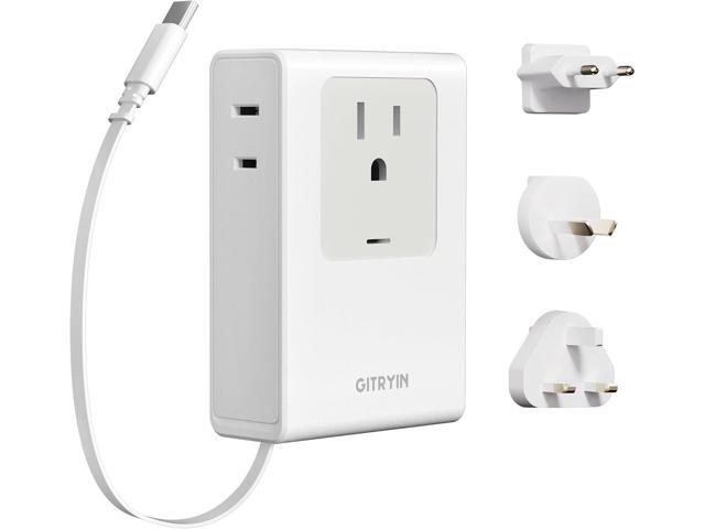 Gitryin Flat USB C Charger with 31.5in Retractable Type-C Cable, 5-in-1 Wall Charger with 3 Outlets 1 USB C Port, 40W Fast Charging European Travel...