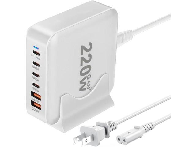 220W USB C Charger Block GaN III USB Desktop Charging Station 6 Ports QC4.0 Fast Charging Station Hub+PD 100W Type C Laptop Charger Adapter...