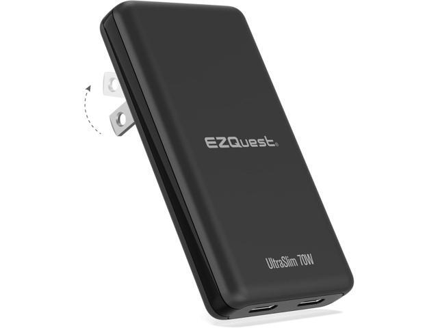 EZQuest UltraSlim 70W GaN II Dual USB-C PD Wall Charger - Compact Foldable US Wall Plug with Universal Compatibility - Intelligent Power Allocation...