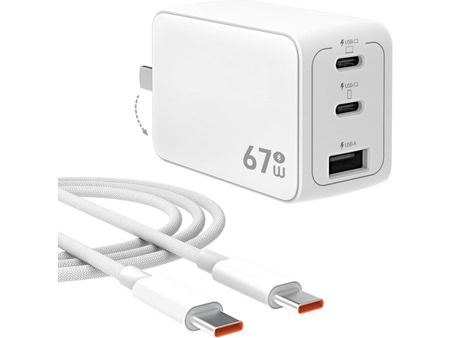 WeLink 67W USB C Charger, GaN PPS 3-Port Fast Compact Foldable USB C Charger Block for MacBook, iPad Pro, Galaxy S24, iPhone 16/15 and More