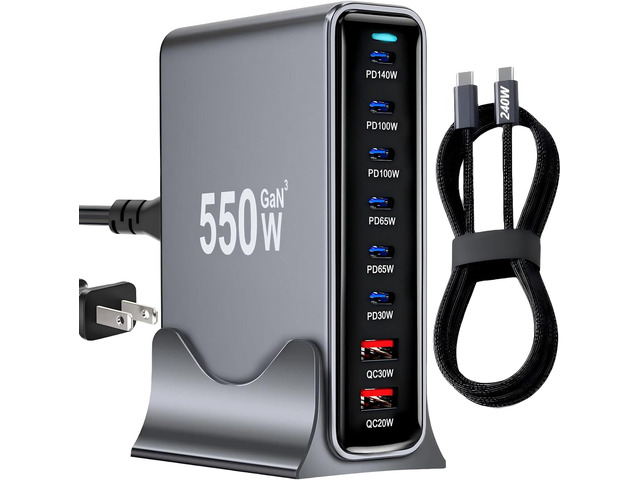 550W USB C Fast Charger Block, PD 3.1 140W USB C Charging Station, GaN Pro 8 Port PD PPS Fast Charging Station for Multiple Devices,Laptop Wall...