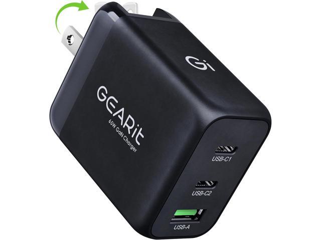 GEARit 65W USB C Charger Block - Fast Charging 3-Port GaN Wall Charger with PD 3.0 & PPS for Apple, Samsung, Dell XPS, MacBook Pro/Air, iPhone,...