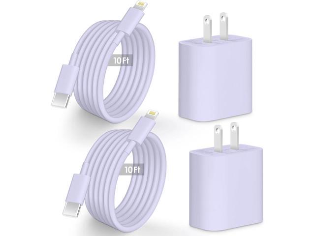 2 Pack 20W USB-C Wall Charger with 10 ft Lighting Cable, Fast Charging Block & Long Phone Charger Cord, Compatible with Phone...
