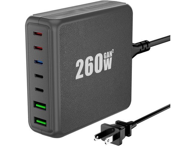 USB C Charger Block, 260W 7-Port Desktop USB C Charger, 2x65W Ports Laptop Charging Compatible with MacBook Pro/Air, iPad Series,iPhone...