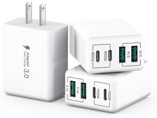 [3-Pack] USB C Wall Charger, 40W 4-Port USB C Charger Block,Fast Charging Block Dual Port PD+QC Wall Plug Multiport Type C Compatible with iPhone...