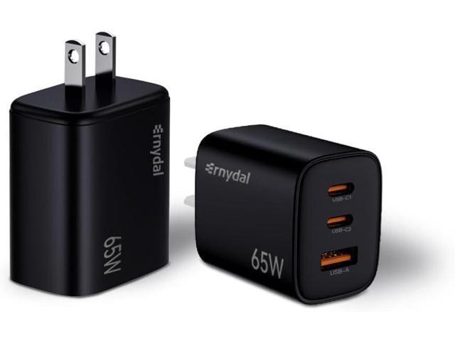 65W GaN USB-C Fast Charger Block with Dual USB-C & USB-A Ports, Compact Power Adapter for MacBook, iPad, iPhone, Galaxy, and More Black