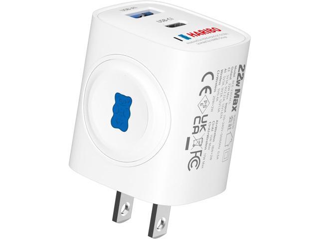 Haribo 22W GaN Wall Charger with Apple Watch Wireless Charging, PD 3.0 Dual USB-C/USB-A Charger for iPhone, Galaxy, Pixel, iPad, AirPods, Nintendo...