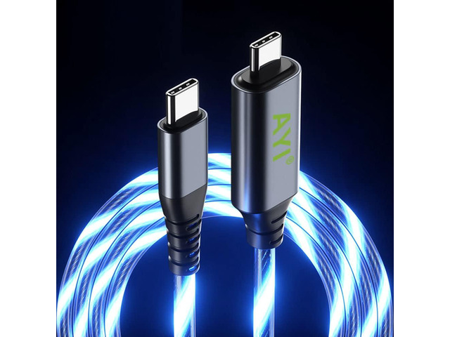 AYI USB Type C to Type C PD 60W Fast Charging Cable Phone Charger High Data Speed Visible Blue Cool LED Current Flowing for All USB C...