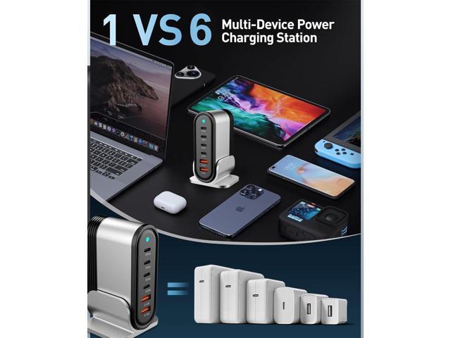 USB C Fast Charger: 6 Port Desktop Multiple Devices Power Adapter for Laptop MacBook Pro/Air, DELL, Tablet iPad Pro/Air, iPhone 16/15/14, Galaxy...