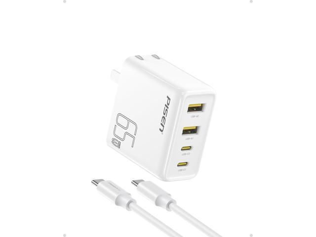 PISEN 65W USB C Fast Charger - 4FT USB-C Cable, 4-Port Compact Foldable GaN Charger, PPS for MacBook Pro/Air, iPad Pro, Galaxy S23, iPhone Series