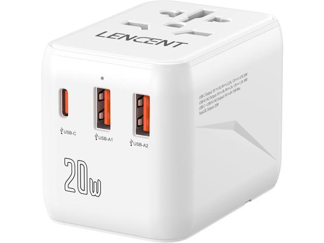 LENCENT Universal Travel Adapter, PD20W International Charger with 2 USB Ports & Type-C Fast Charging Adaptor, Worldwide Wall Charger for...