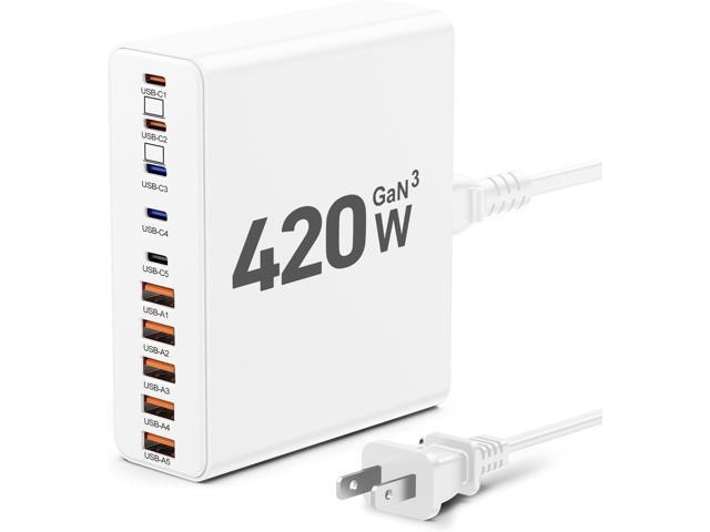 420W USB C Charger Block,10-Port Charging Station GaN Fast Charging Type C & USB A Wall Charger Adapter for MacBook Pro/Air,iPhone,iPad,Dell...
