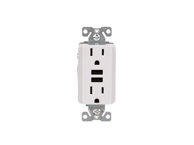 Eaton 3.6A USB Type A Charger with TR Duplex Receptacle 15A/125V Without Wallplate, White