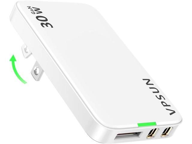 USB Wall Charger Block 30W,3 Port Ultra Thin Flat USB C Charging Plug,Foldable Power Adapter for iPad,iPhone 15/16,Samsung (White, 30w)