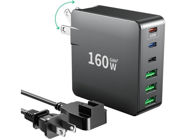 USB C Charger, 160W Fast GaN Compact Foldable Rapid Plug 6 Multiple Port PD Charging Station Laptop Power Adapter for MacBook Pro/Air and iPad Pro...
