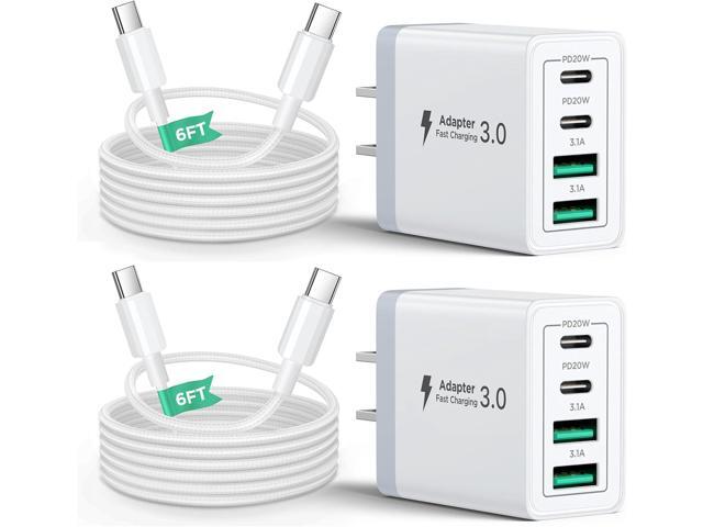 40W USB C Charger Block, 2Pack 4-Ports Type C Fast Phone Charging Cube with 6FT USBC to USBC Cord, Multiport Wall Plug Power Brick Box Compatible...