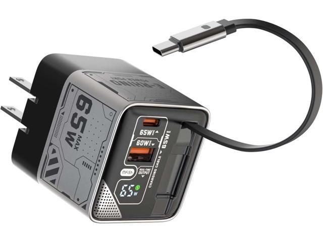 MFish 65W GaN Fast Charger with 1 USB-C & 1 USB-A Port, 2.6ft Retractable Type-C Cable, Fast Charging for iPhone, iPad, MacBook, Samsung Galaxy,...