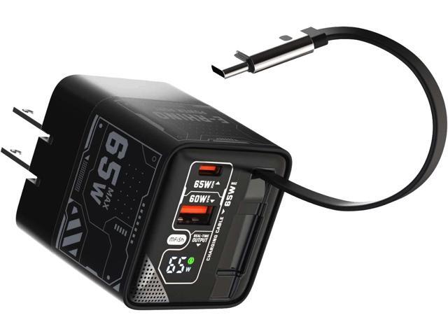 MFish 65W GaN Fast Charger with 1 USB-C & 1 USB-A Port, 2.6ft Retractable Type-C Cable, Fast Charging for iPhone, iPad, MacBook, Samsung Galaxy,...