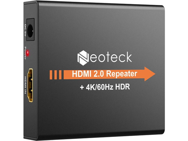 Neoteck HDMI 2.0 Repeater 4K 2160P 3D HDMI Signal Amplifier Repeater Boost Up to 196ft Transmission Distance Mini Size Metal Shell for PC DVD Sky...