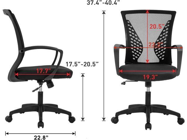 FDW Home Office Chair Mid Back PC Swivel Lumbar Support Adjustable Desk Task Computer Ergonomic Comfortable Mesh Chair with Armrest (Black)