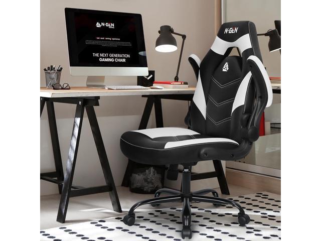 N-GEN Video Gaming Chair Ergonomic Computer Desk Office Chair with Lumbar Support Adjustable Height Swivel Wheels Flip-Up Arms PU Leather Home and...