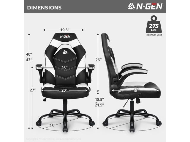 N-GEN Video Gaming Chair Ergonomic Computer Desk Office Chair with Lumbar Support Adjustable Height Swivel Wheels Flip-Up Arms PU Leather Home and...