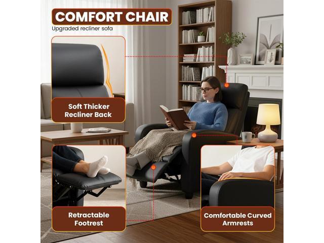 Recliner Chair for Living Room Home Theater Seating Single Reclining Sofa Lounge with Padded Seat Backrest (Black)