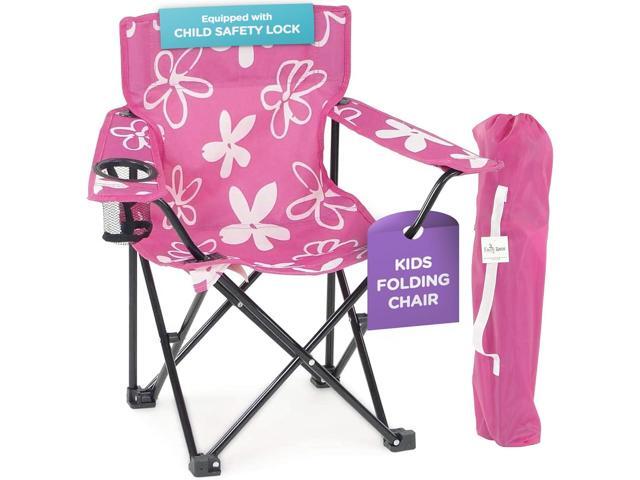 Emily Rose Kids Pink Folding Beach Camp Chair with Cup Holder Safety Lock & Carry Case - Toddler Girls Chair Ages 2-7 Indoor Outdoor Lightweight...