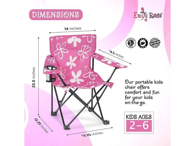 Emily Rose Kids Pink Folding Beach Camp Chair with Cup Holder Safety Lock & Carry Case - Toddler Girls Chair Ages 2-7 Indoor Outdoor Lightweight...