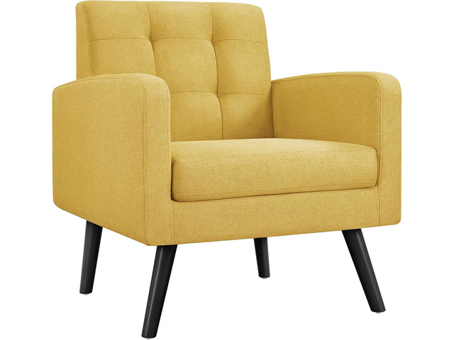 Yaheetech Mid-Century Accent Chairs, Modern Upholstered Living Room Chair, Cozy Armchair Button Tufted Back and Wood Legs for Bedroom/Office/Cafe,...