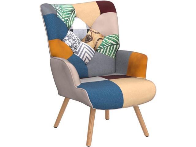 Joysoul Living Room Accent Chair Modern High Back Arm Chair, Colorful Plaid Bohemian Style Chairs for Bedroom Waiting Room