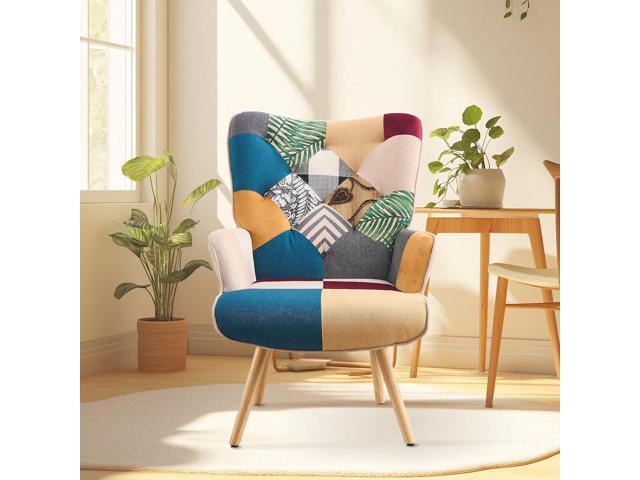 Joysoul Living Room Accent Chair Modern High Back Arm Chair, Colorful Plaid Bohemian Style Chairs for Bedroom Waiting Room