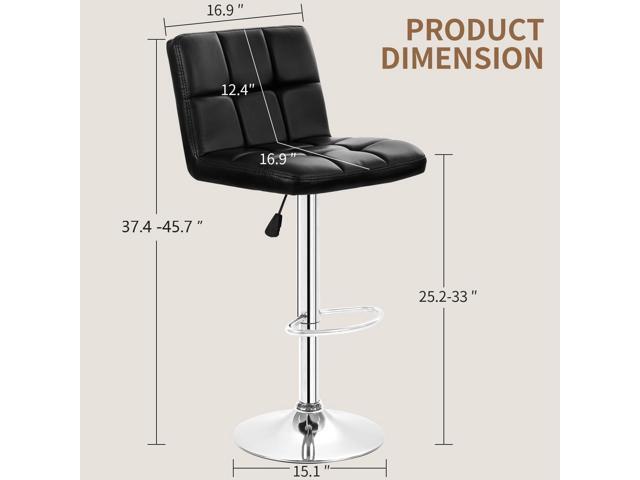 BestOffice Bar Stools Set of 2, Adjustable PU Leather Swivel Barstools, Modern Counter Stools with Back and Footrest, Counter Height Barstools for...