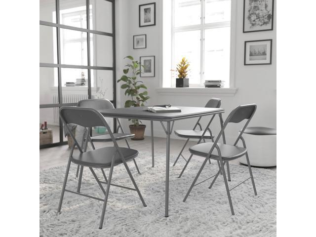 Flash Furniture Madison 5-Piece Folding Card Table and Chairs Set, Portable Event Table and Chairs Set for Indoor and Outdoor Gatherings, Gray